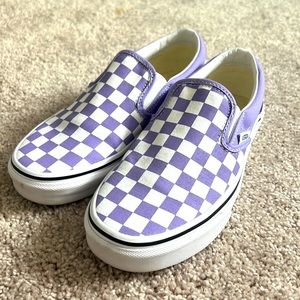 Purple Checkered Vans Slip On Shoes